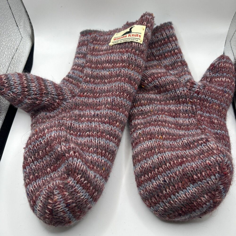 Winona Knits 100% Wool Blue Mittens Winter Gloves Made In Minnesota USA XL